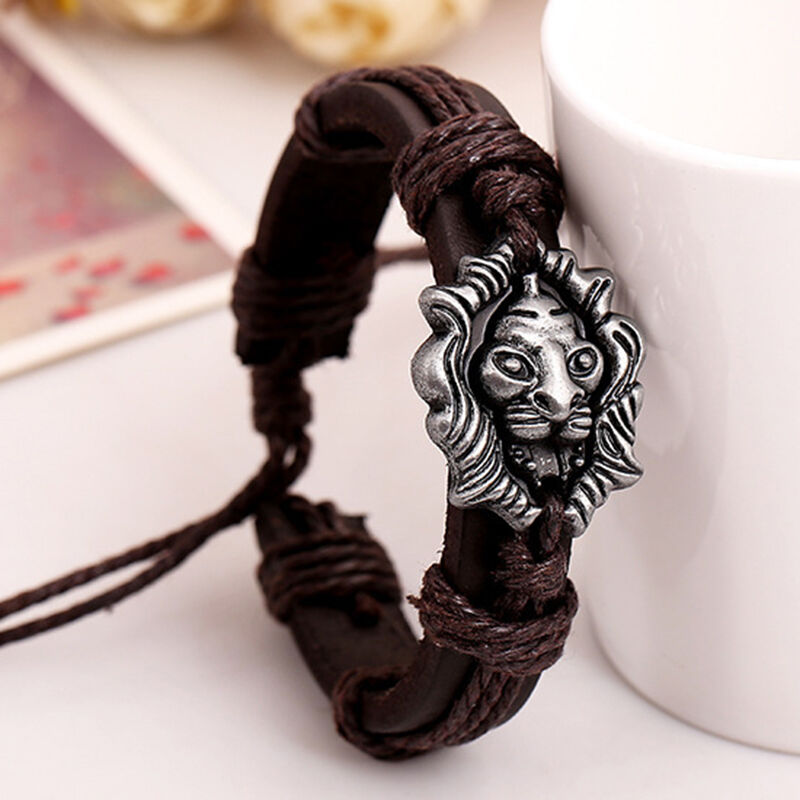 Special Men ewelry Braided Dragon Head Wrap Wrist Faux Leather Cuff Bracelet Kt