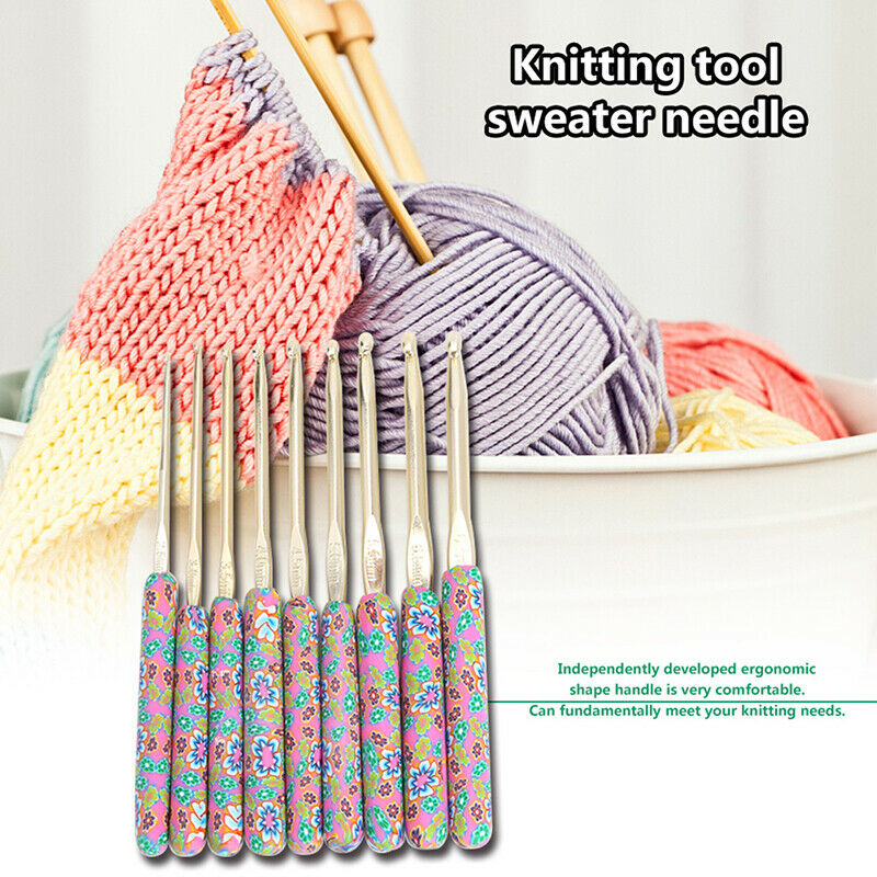9pcs Aluminum Crochet Set Ceramic Handle Knitting Needles Kit Crochet HooksBDAU