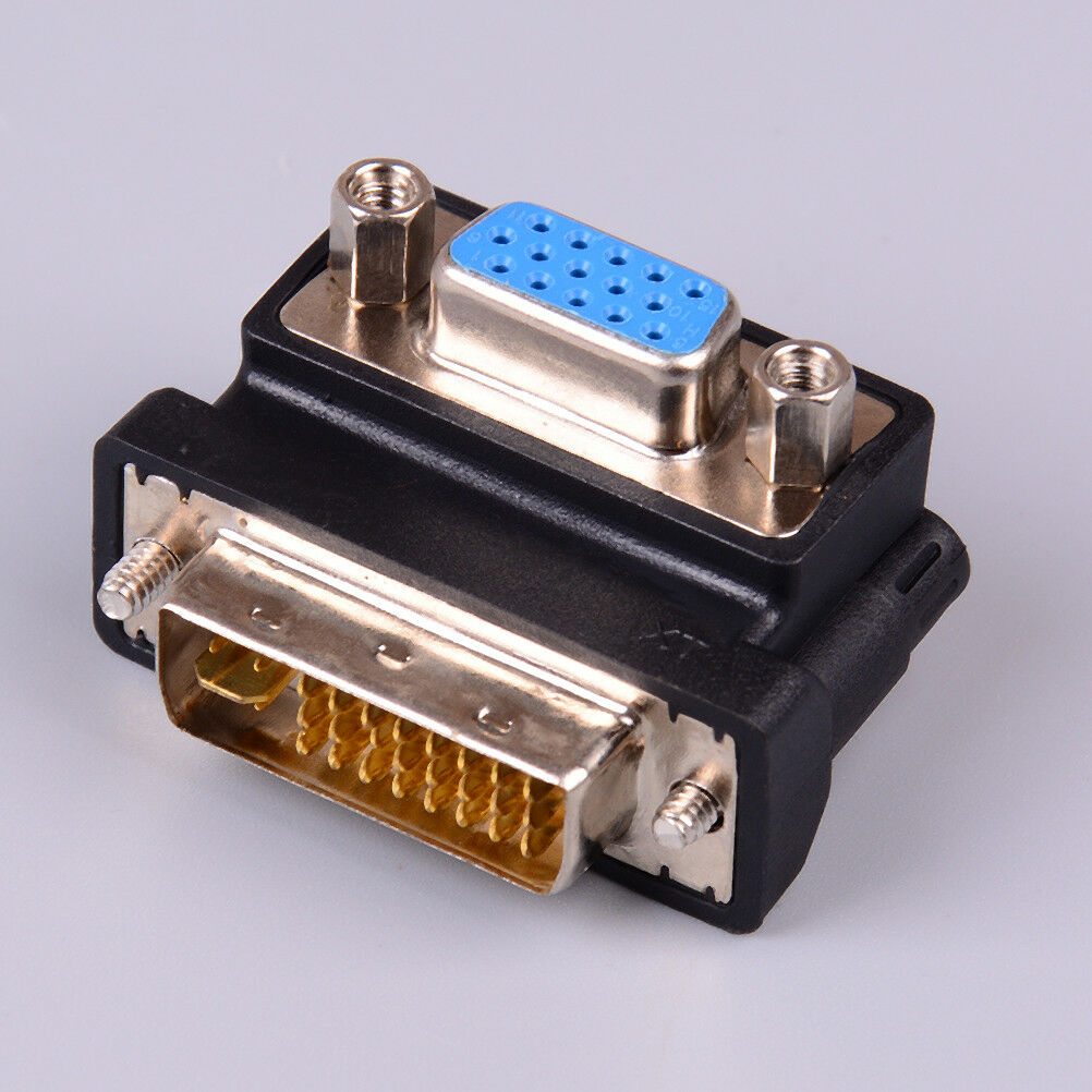 DVI-I 24+5 pin male to VGA 15 pin female 90 degree convertor adapter black JDD