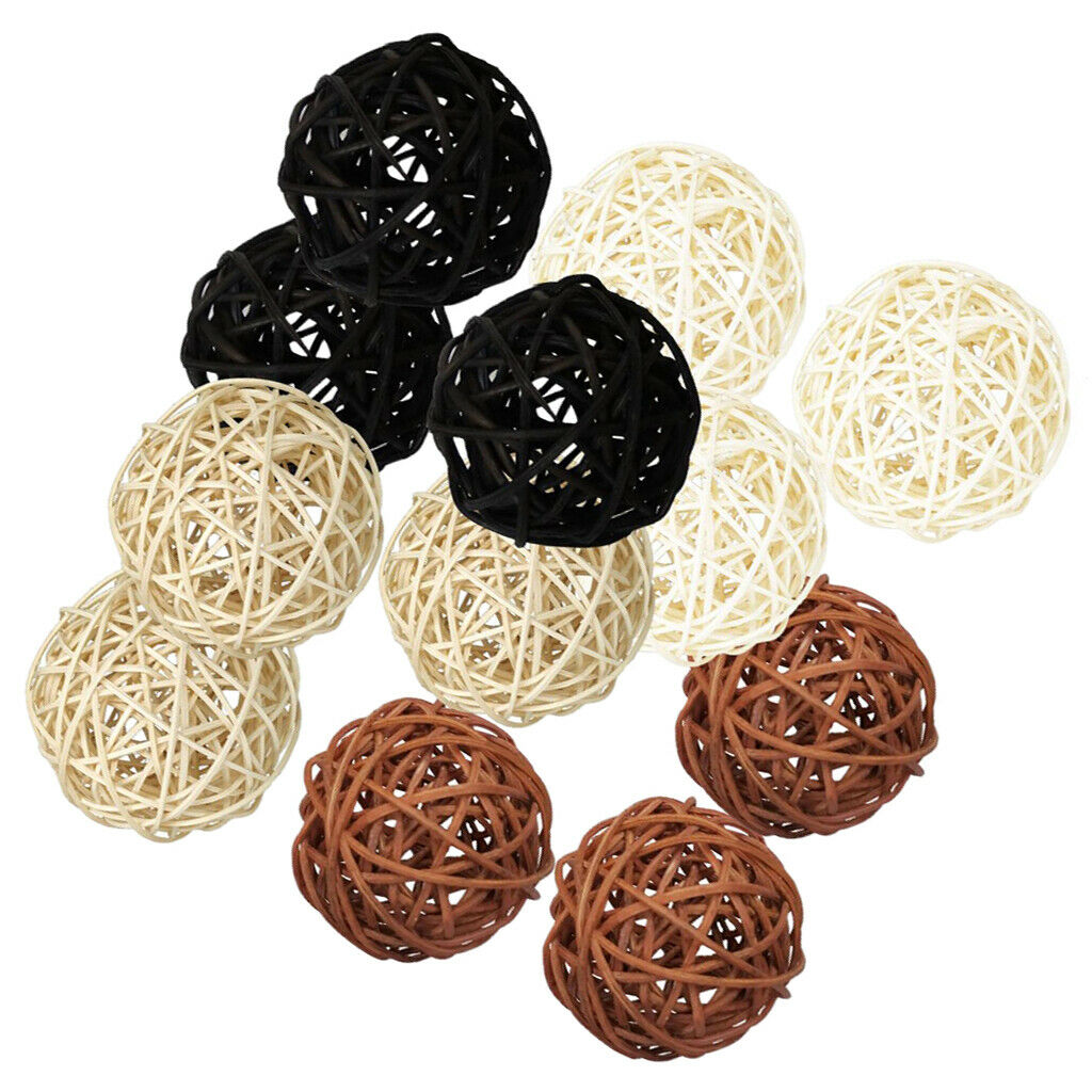 12Pcs Mixed Rattan Wicker Balls Decoration Ornaments Wedding Party Table 5cm