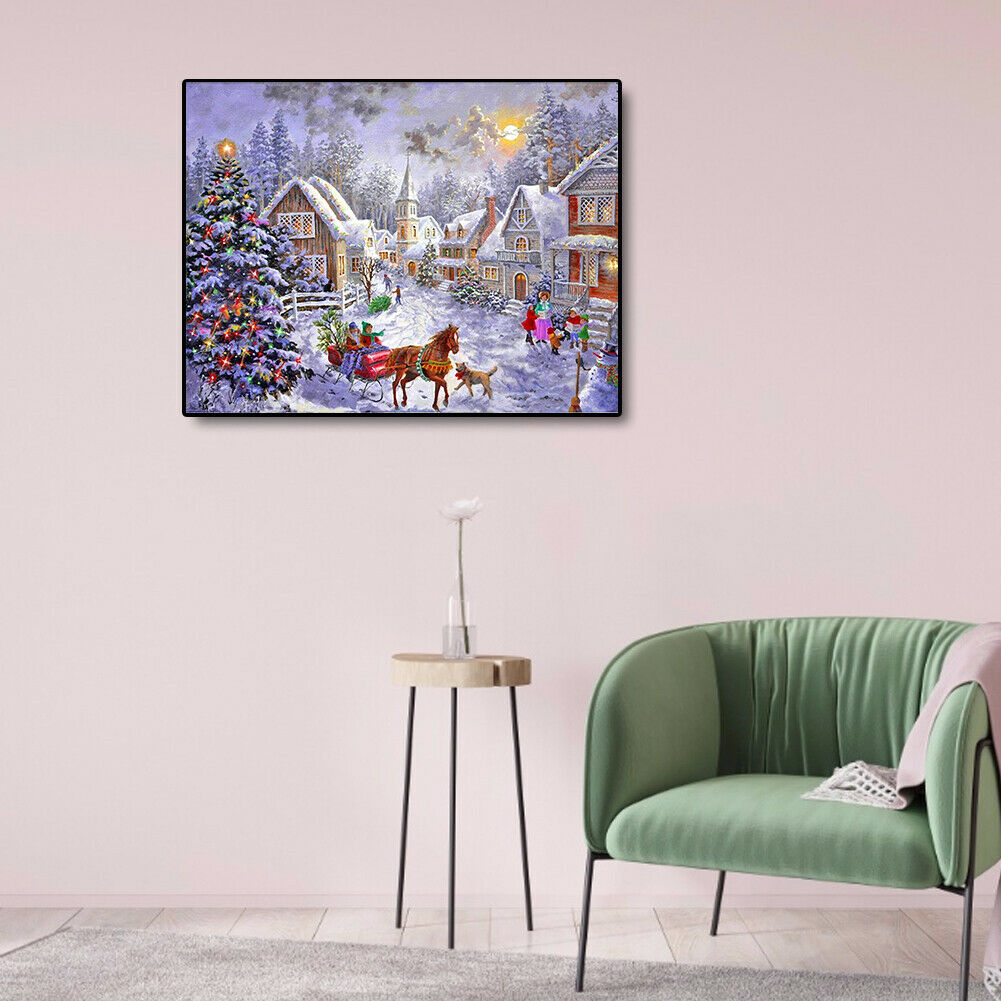 40x30cm Oil Painting By Numbers Christmas Snow Street DIY Drawing No Frame @