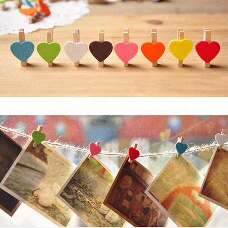 100pcs Heart Wooden Clothes Pegs Small Wooden Patchwork Pegs Decorative Pegs HN