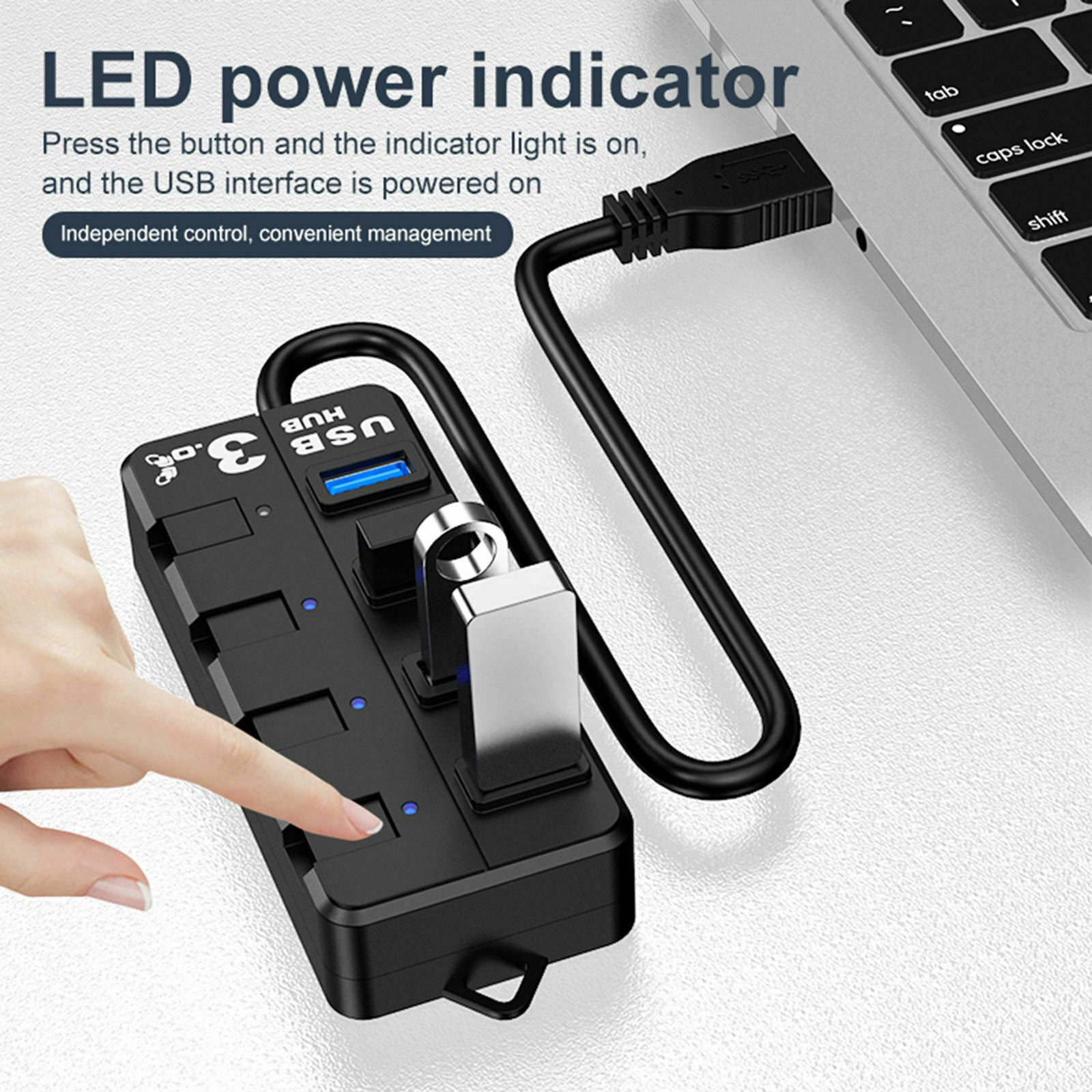4 Port USB 3.0 Hub Splitter w/ Individual On/Off Switches Fast Data Transfer