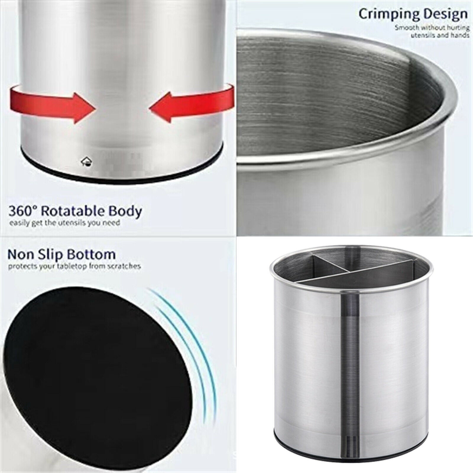 Stainless Steel Rotating Tableware Storage Bucket with Removable Divider