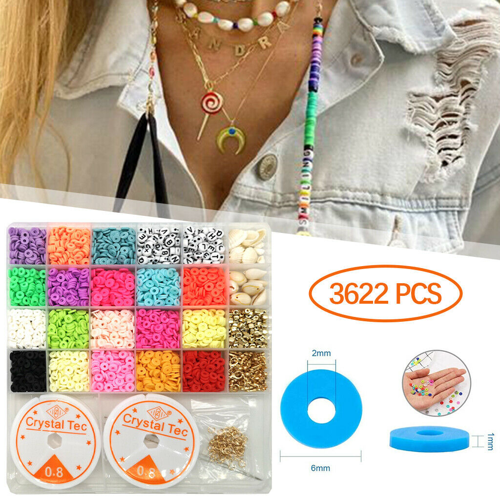 3622pcs Flat Disc Polymer Clay Loose Spacer Beads for DIY Jewelry Making Kit