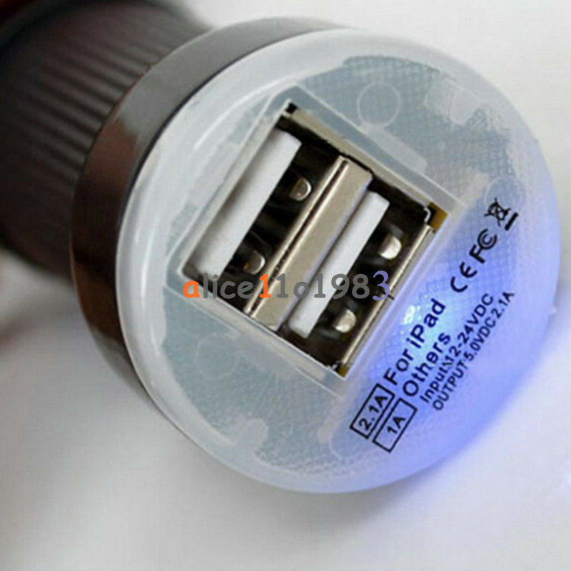 Dual USB 2-Port Mini Car Charger Adapter Bullet For iPhone6/6PLUS 5S iPod