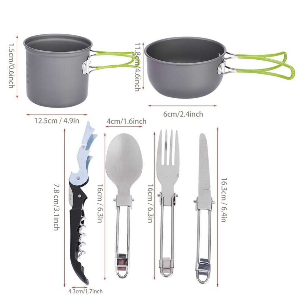 11Pcs Outdoor Camping Hiking Cookware Cooking Picnic Pot Pan Set For 1-2 Person
