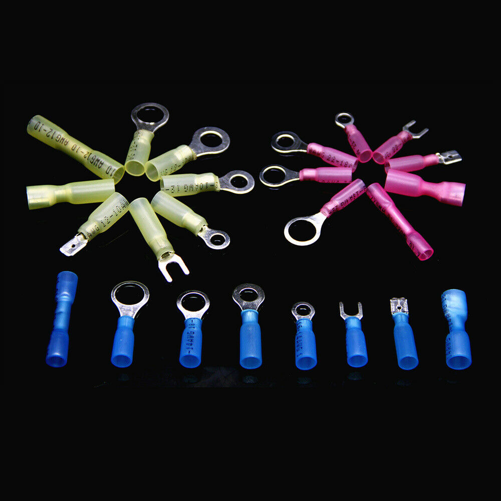 120PCS Assortment Heat Shrink Ring Spade Fork Crimp Terminals Wire Connectors