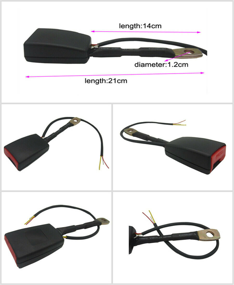 7/8'' Car SUV Front Seat Belt Buckle Socket Plug Connector & Wire Warning Cable