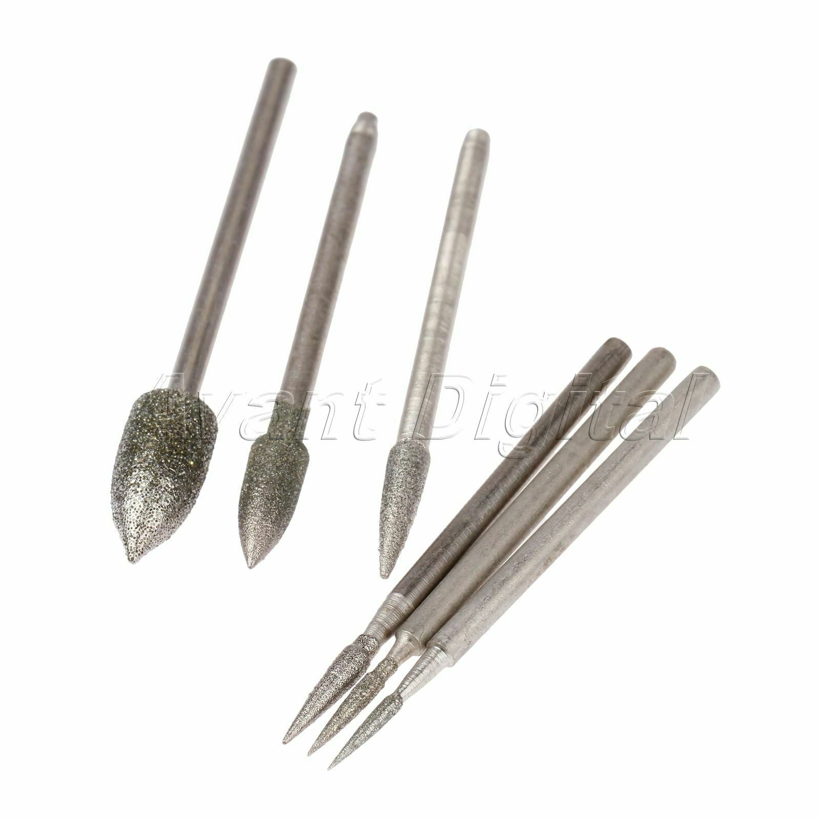 1-6mm Diamond Grinding Jade Stone Metal Polishing Burr Head Needle 2.35mm Shank