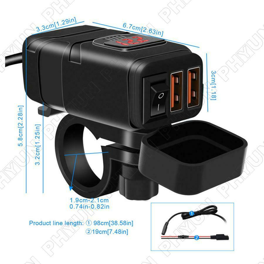 12V Dual USB QC3.0 Fast Charging Motorcycle Universal Phone Charger & Voltmeter