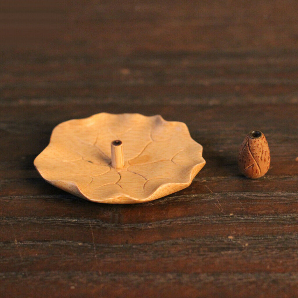 Bamboo Incense Burner Stick Holder Ash Catcher Plate Lotus Pattern Holder