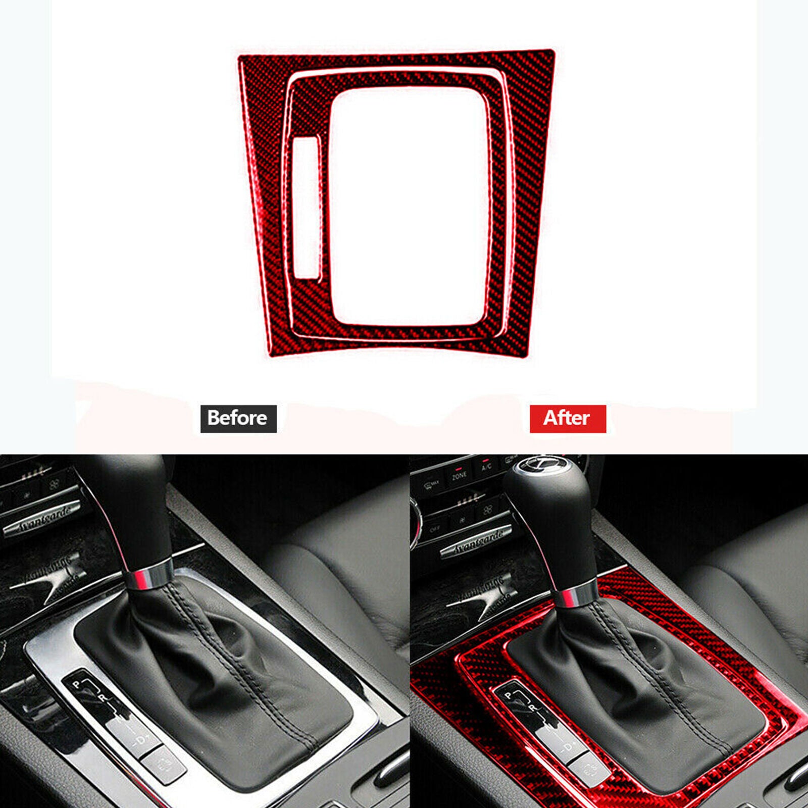 2Pcs Red Carbon Fiber Gear Shift Panel Trim Cover For Mercedes Benz C Class W204