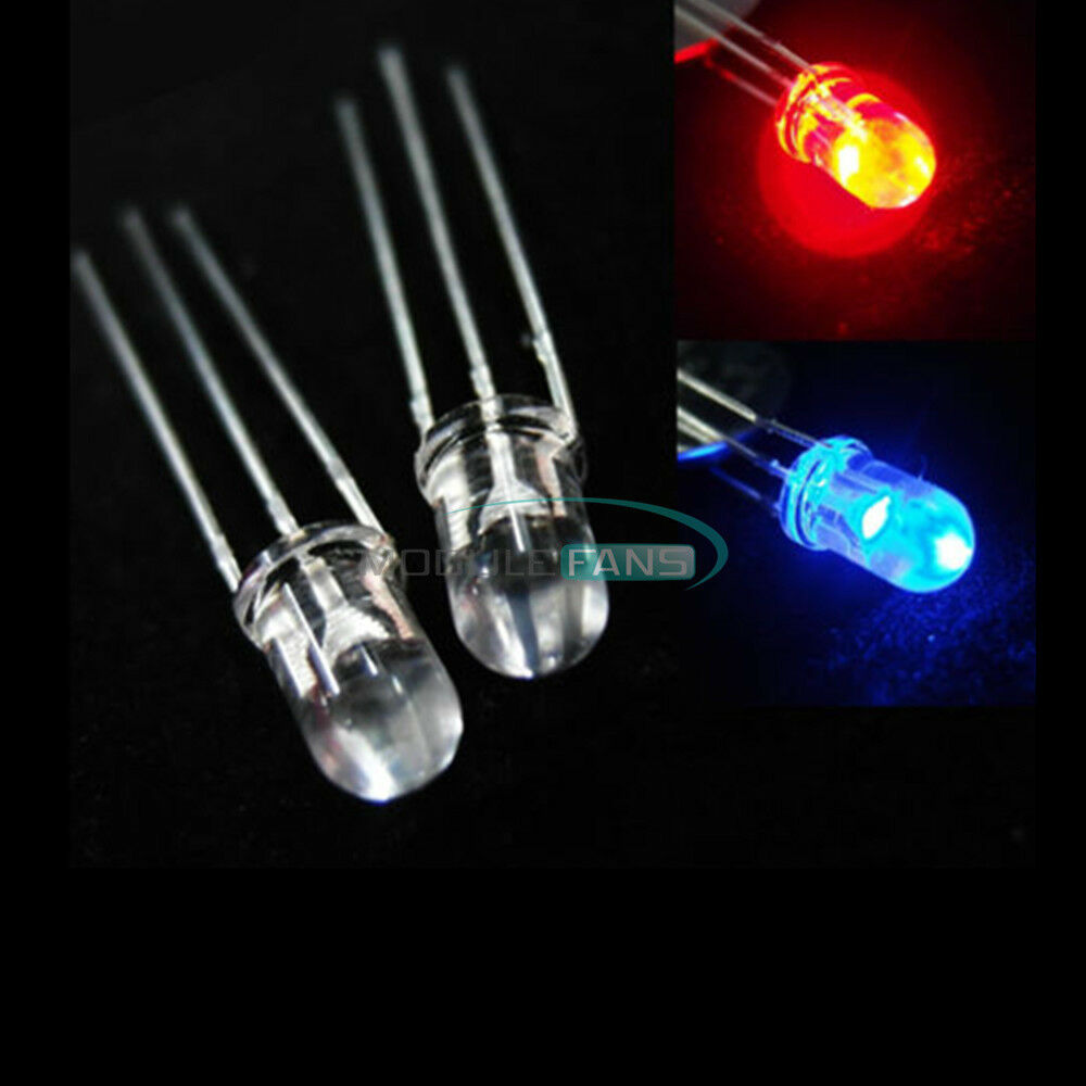20PCS 5mm 3-Pin Dual Bi-Color Red Blue Bright Water Clear bulb Led Common Anode