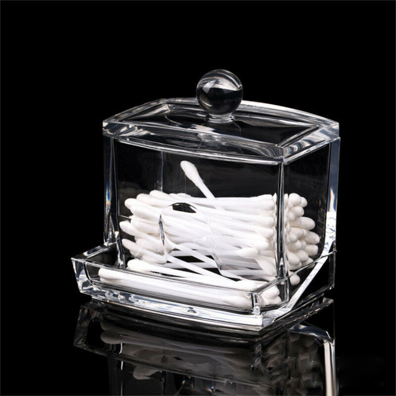 Clear Acrylic Cotton Swab Q-tip Storage Holder Box Cosmetic Makeup Organizer ~