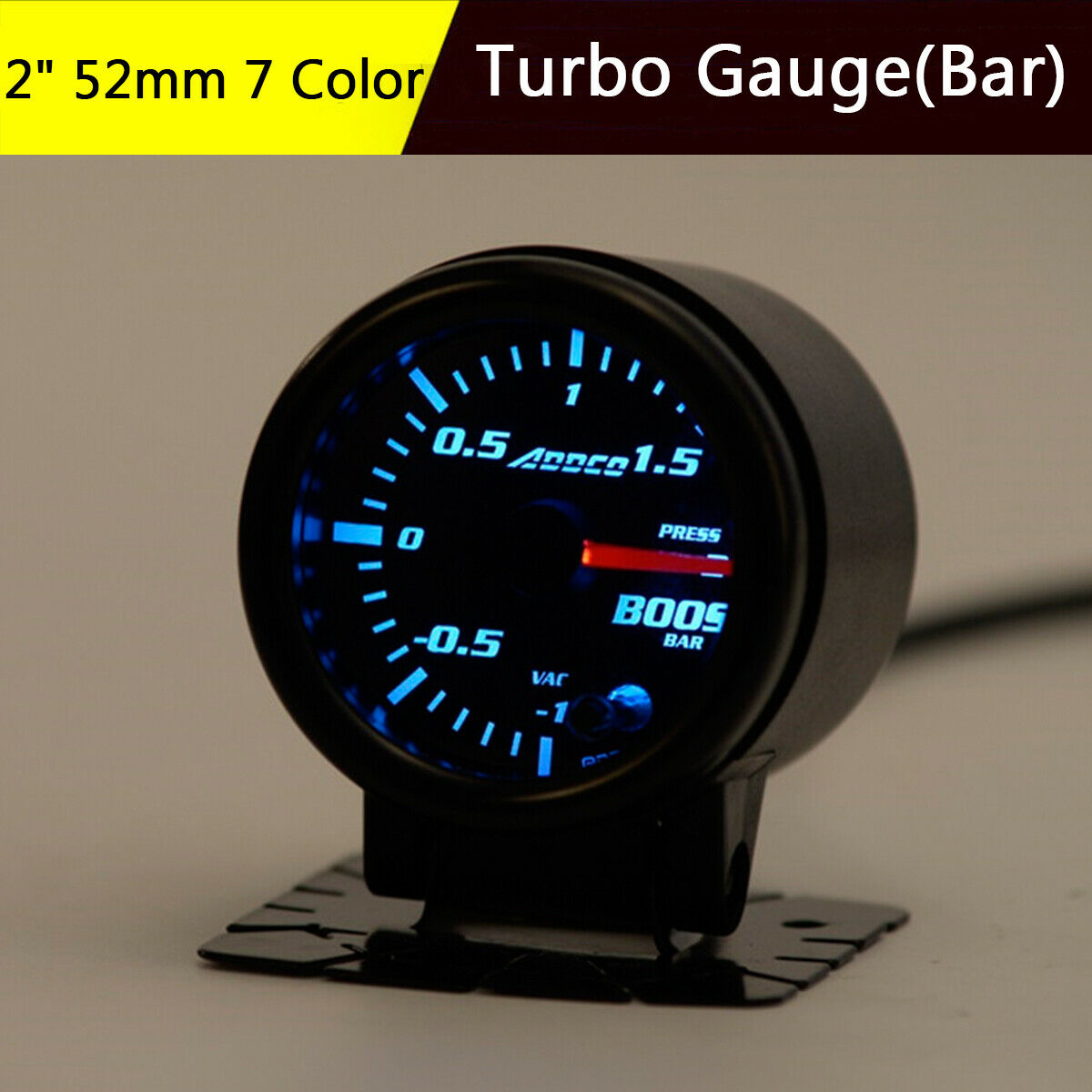2" 52mm Smoke Lens 7 Color LED Turbo Boost Gauge -1 1.5 BAR Vacuum Press Meter