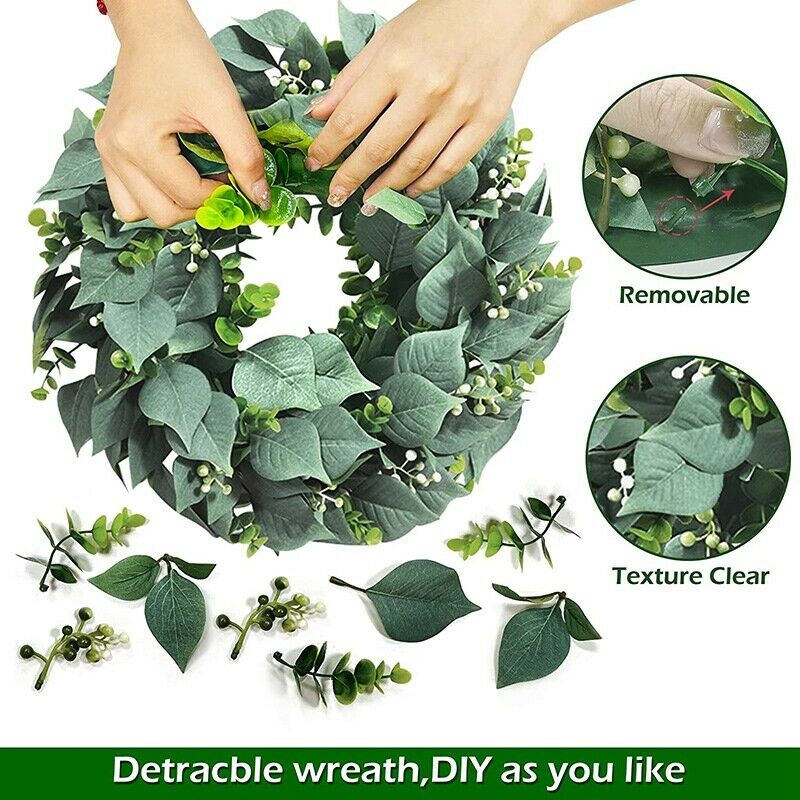 2 Pack Artificial Eucalyptus Wreath for Front Door Decor, 11inch Greenery LeX3L3