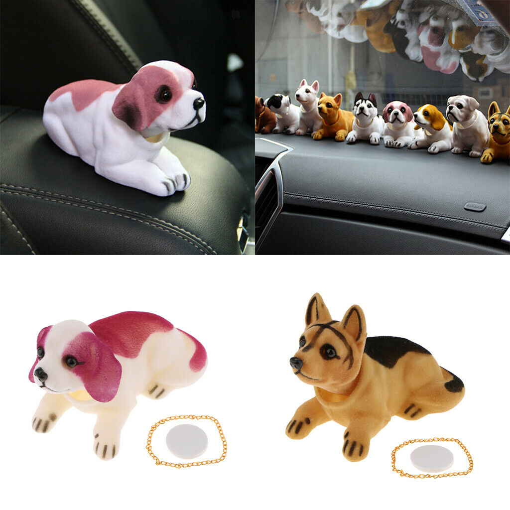 2x Nodding Dog with Golden Chain Ornaments Mini Bobble-Head Toys for Car