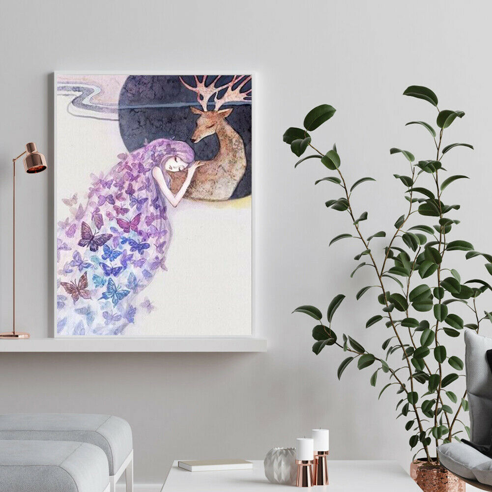 Frameless Painting By Number DIY Butterfly Elk Hand Painted Digital Picture @