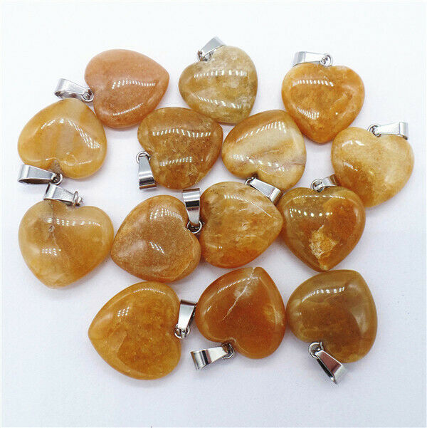100Pcs 20x20x7mm Natural Yellow Aventurine Love Heart Pendant Bead DIY HH8318