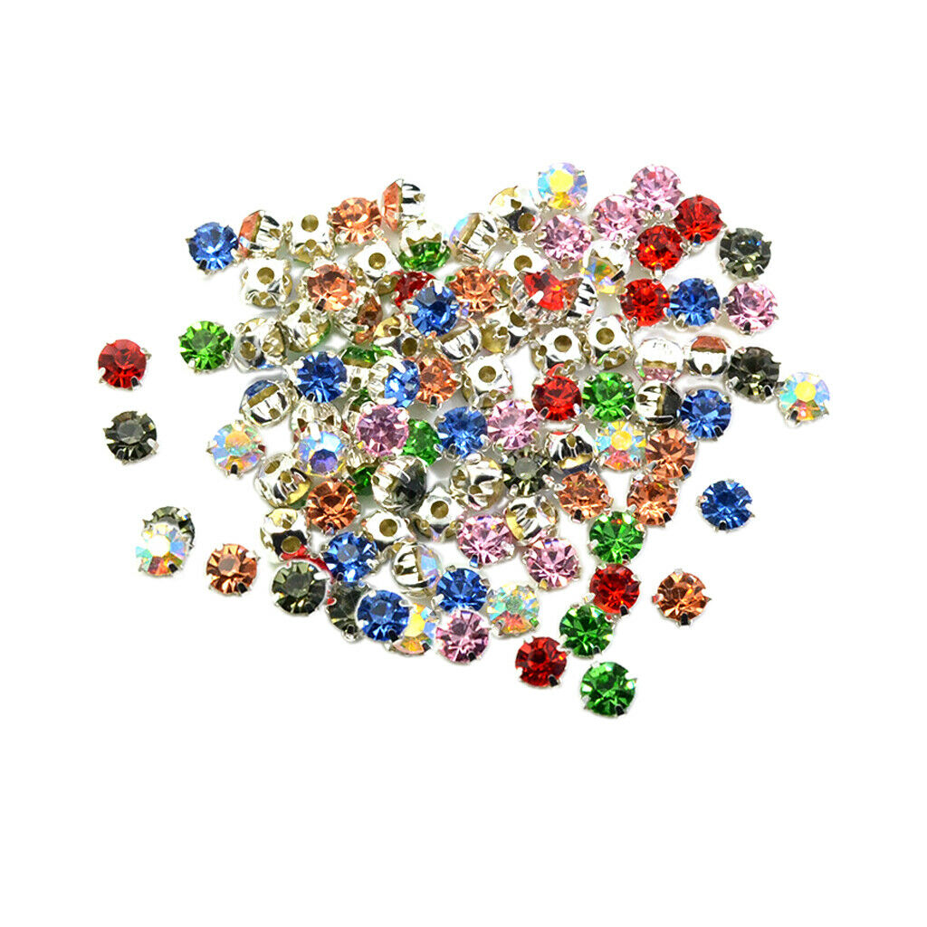 100x Lot Diamante Claw Sew On Rhinestones Embellishments for DIY Crafts 6mm
