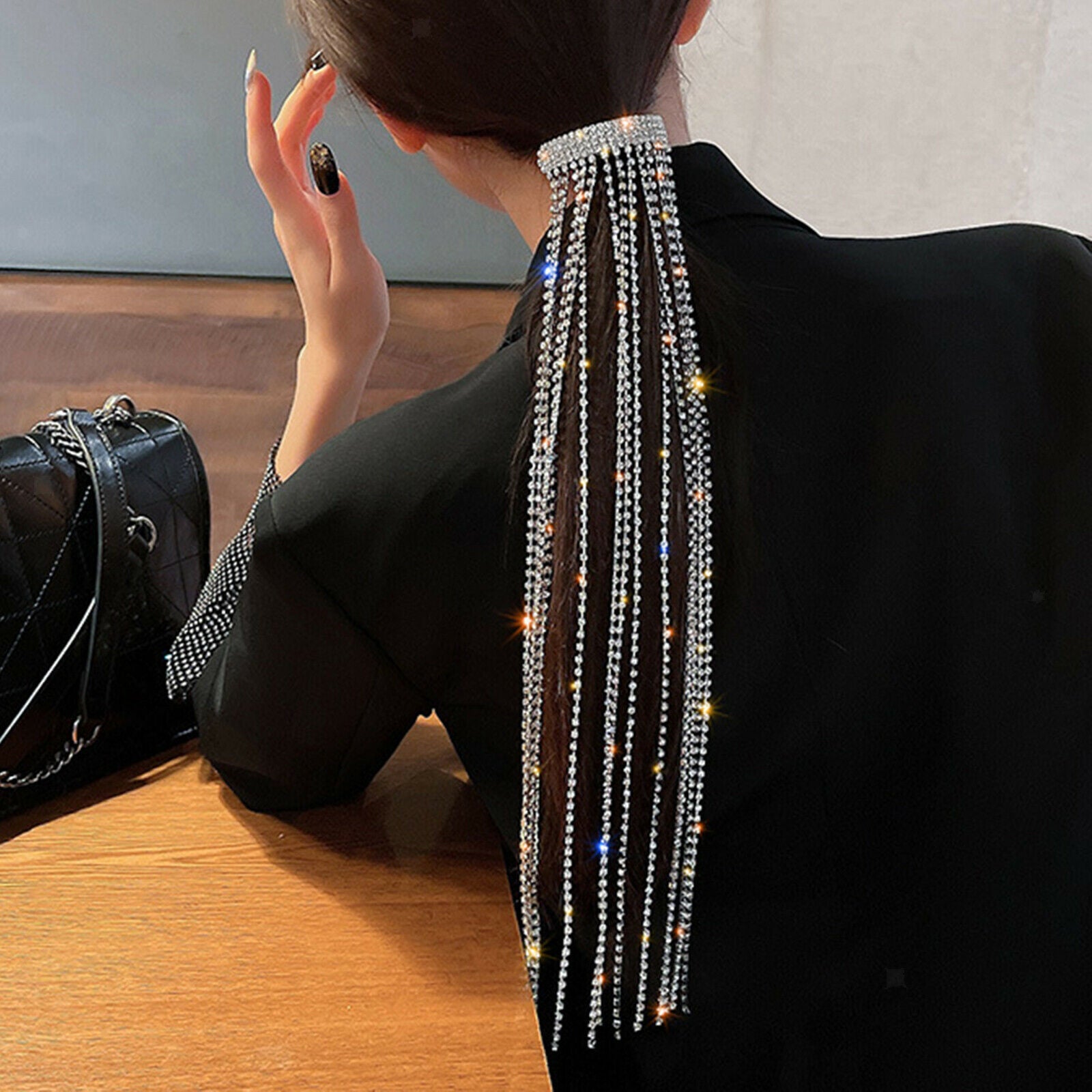 Rhinestone Dangle Hairpin Bridal Tassels Hair Pins Jewelry Ponytail Holder