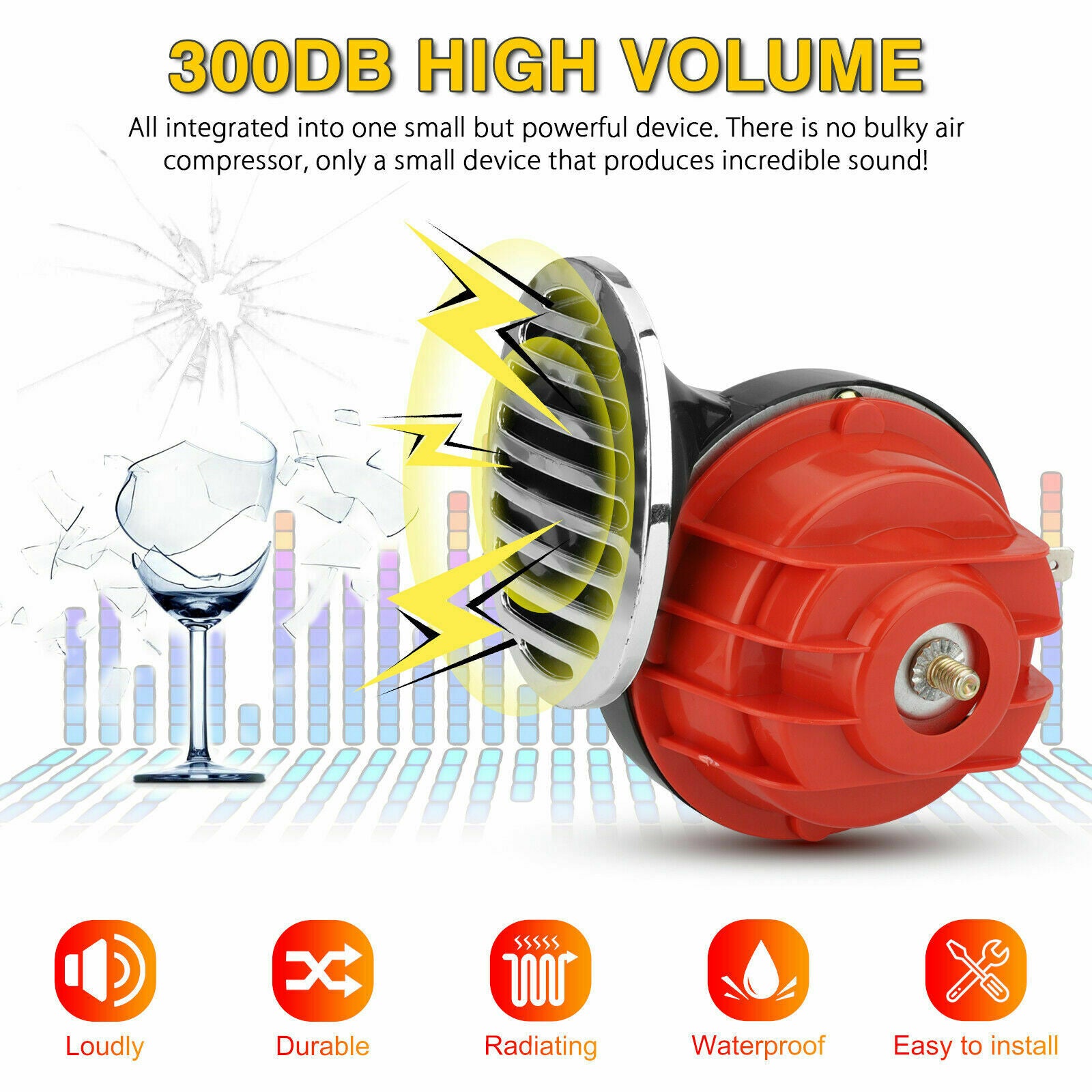 2x 12V 300DB Super Train Horn Waterproof for Car SUV Truck Boat Motorcycles Red