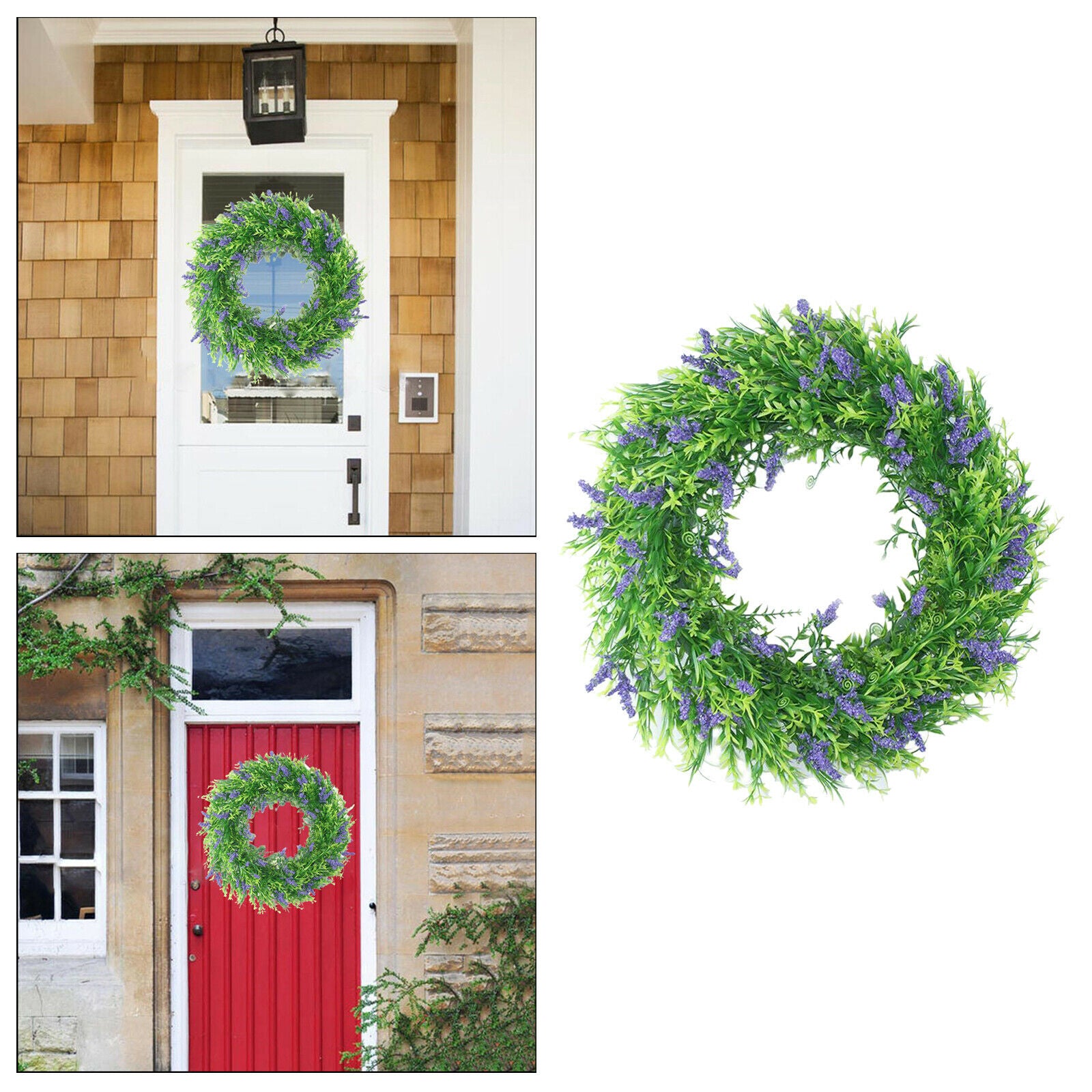 Artificial Lavender Wreath Faux Floral Front Door Wreath for Spring and Summer