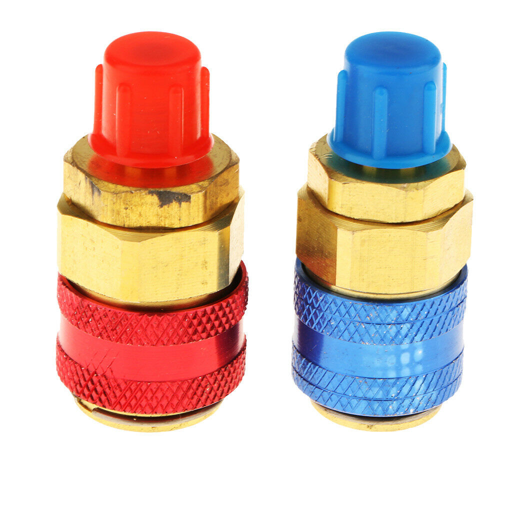 1 Pair Car A/C R134a Quick Couplers Connector High Low Adapter 1/4" R134a