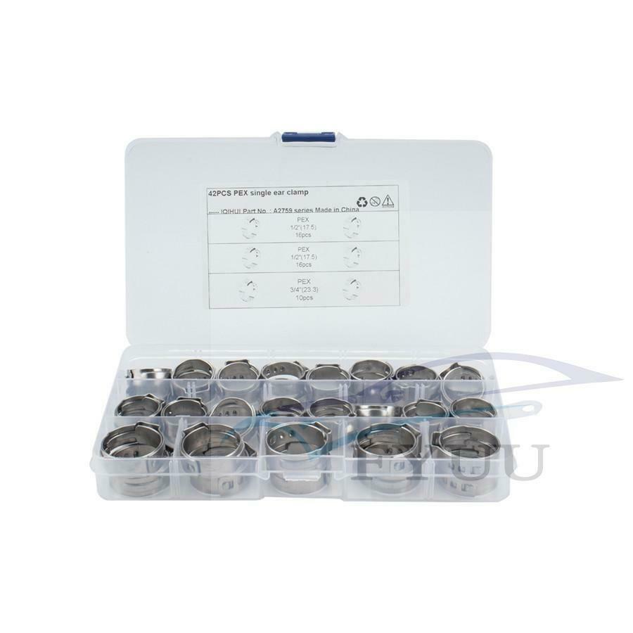42PCS Single Ear Clamp O Clips Air SILICONE PETROL WATER FUEL HOSE PIPE Steel
