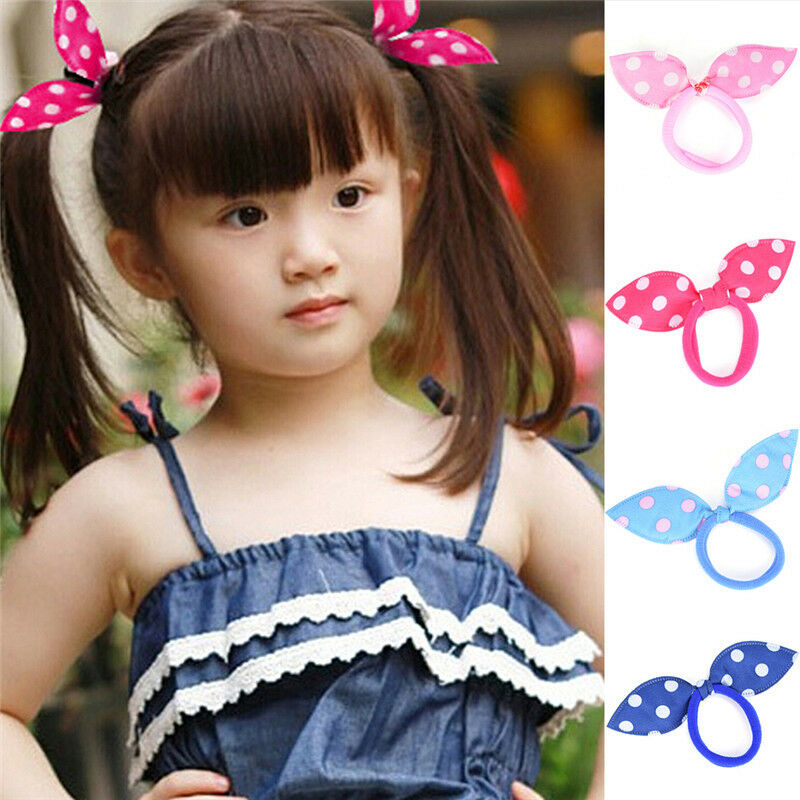 20X Girl Rabbit Bunny Ears Dotted Hair Ties Scrunchie Ponytail Holder Hair.l8
