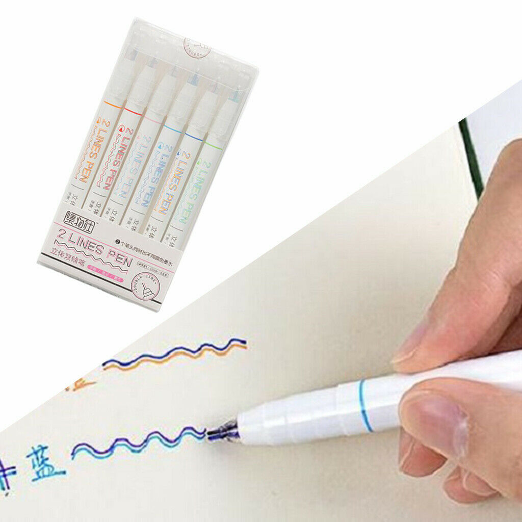 6Colors Double Line Pen Arts Drawing Graffiti Doodle Pens Diary DIY Craft