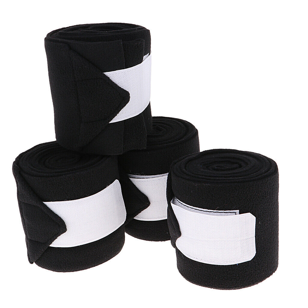 4pcs Soft Fleece Equestrian Leg Wraps Bandage for Horse Riding Racing Black