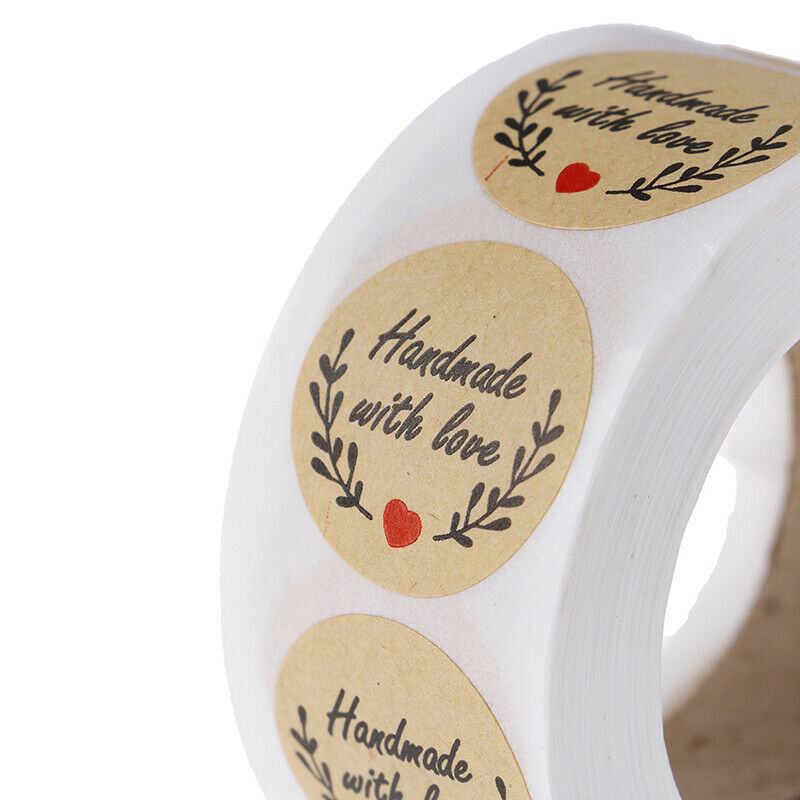 500pcs Round Kraft Handmade With Love Thank you Stickers Seals Party Deco.l8
