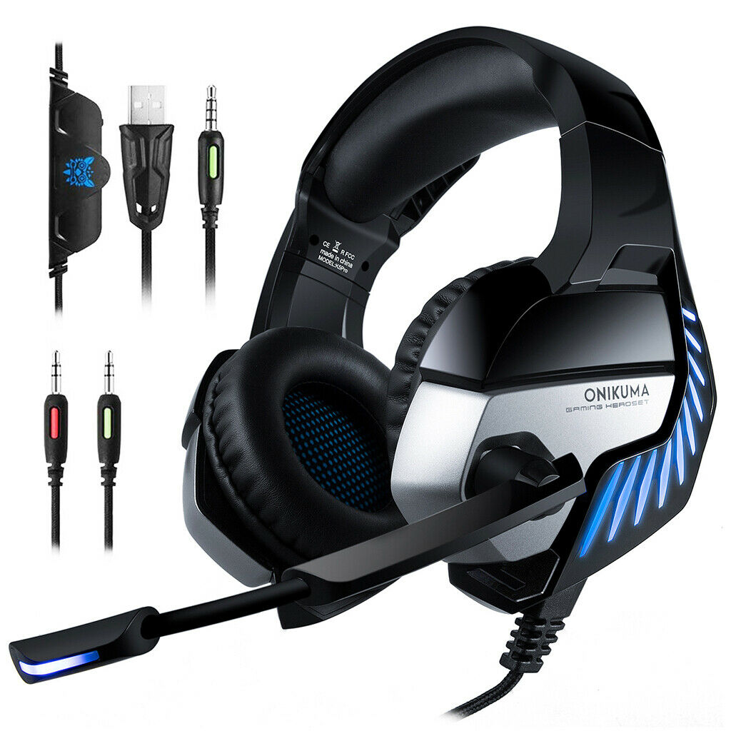 3.5mm Stereo Game Headphone Headset Earpiece with Mic for Desktop MP3 Blue