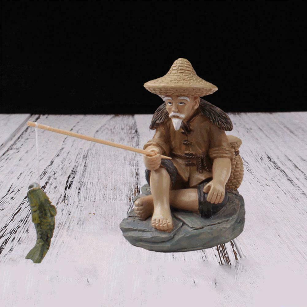 Mini Garden Statue Decors Landscape Ornaments Outdoor Old Man Fishing Funny 2021