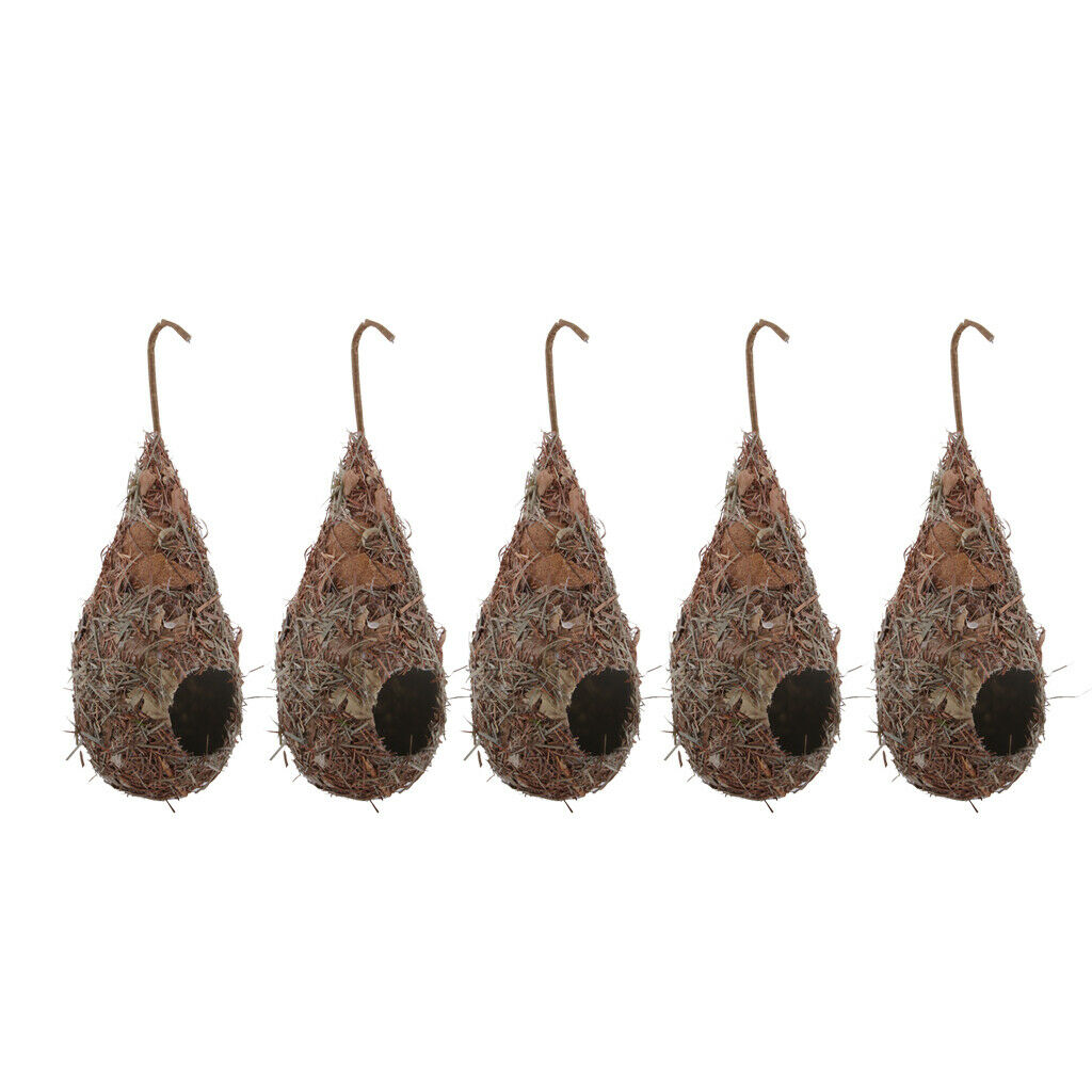 5 Pack Bird House, Hanging Birdhouse Hummingbird Nest Fiber Hand-Woven Roosting