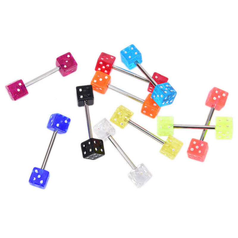 10Pcs/t Stainless Steel Mixed Dice Barbell Tongue Ring Studs Body PiercinYXDD