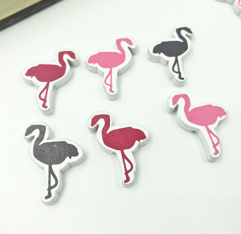 40X Wooden Beads Flamingo Shape Mix Spacer Beads Pacifier Clip Jewelry Making