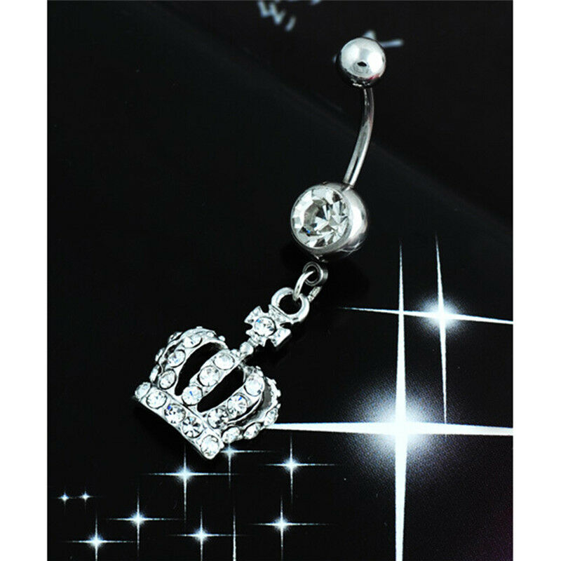 Crown Charm Rhinestone Body Piercing Jewelry Belly Button Ring Navel Jewe.l8