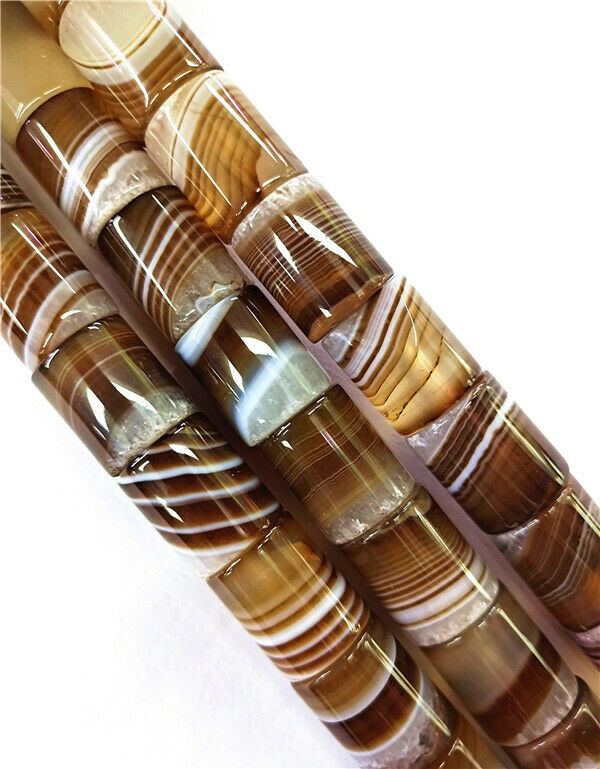 1 Strand 21x15mm Brown Stripes Onyx Agate Cylinder Loose Beads 15.5inch HH8459