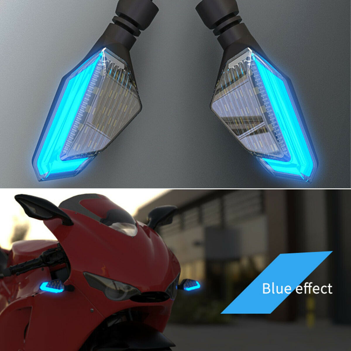 2PCS Universal Motorcycle 22 LED Turn Signal Indicators Amber &  blue DRL Light