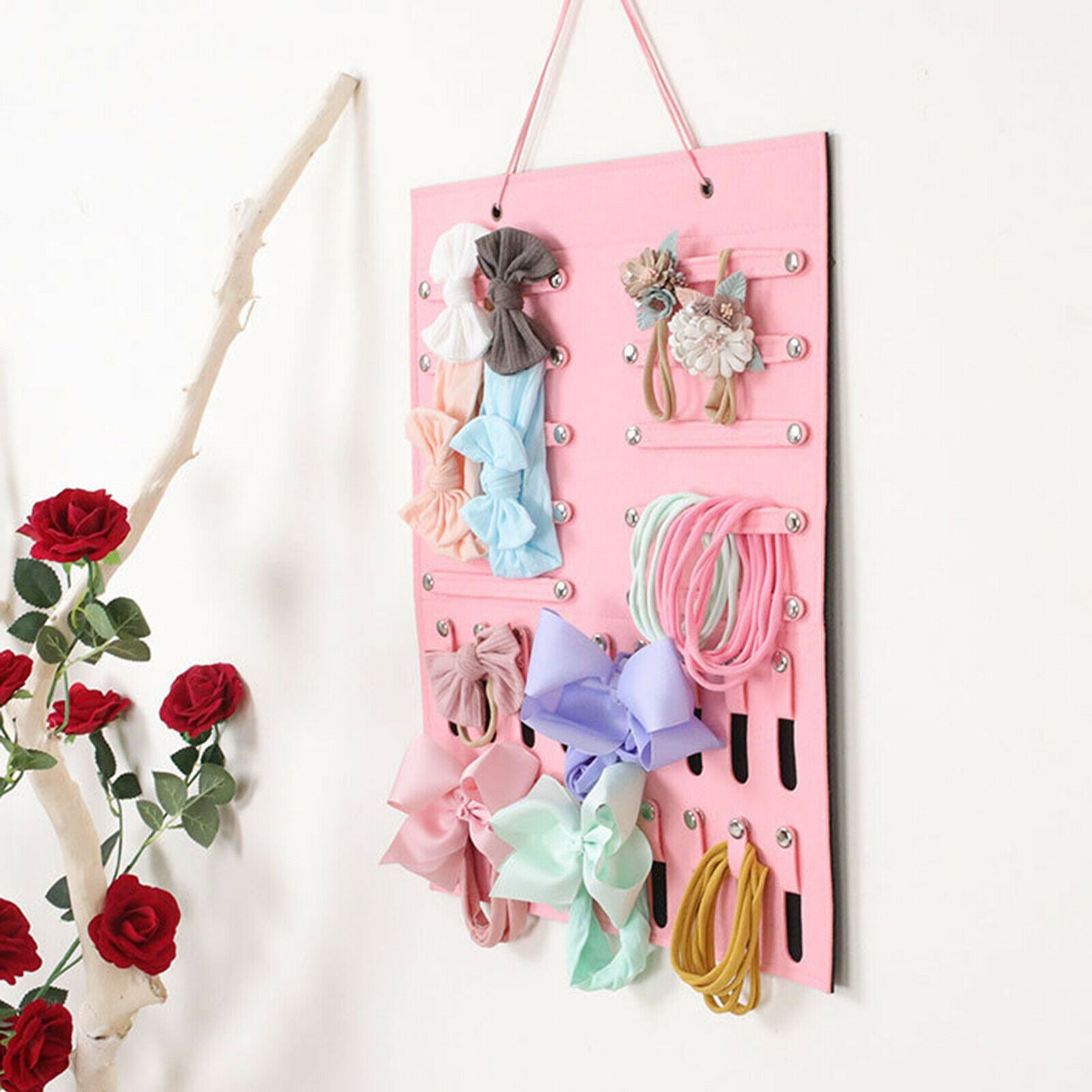 2X Headband Holder Storage Newborn Hair Bows Organizer Display Hanging Pink