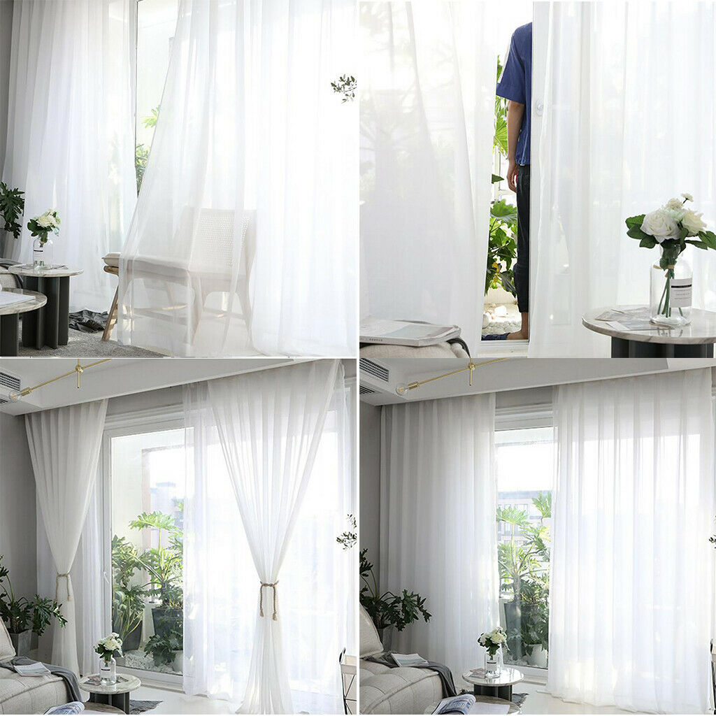 2 Pcs ElÃ© White Chiffon Slot Top Curtain Bedroom Window Panel 55x94 Inches