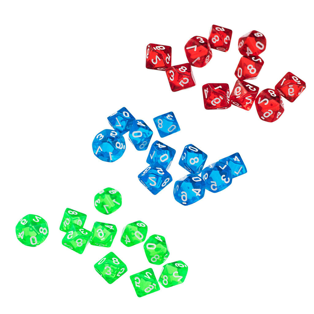 30x15mm Acrylic D10 Dice 10 Sided for DND MTG TRPG Party Games of Chance