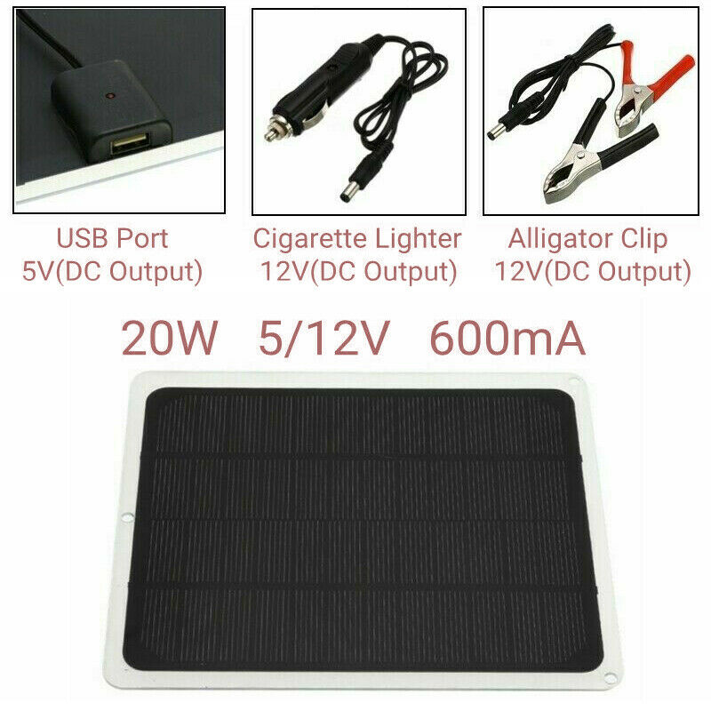 22W MPPT Solar Panel DC 12V & 5V Battery Charger Kit Maintainer Marine Boat RV