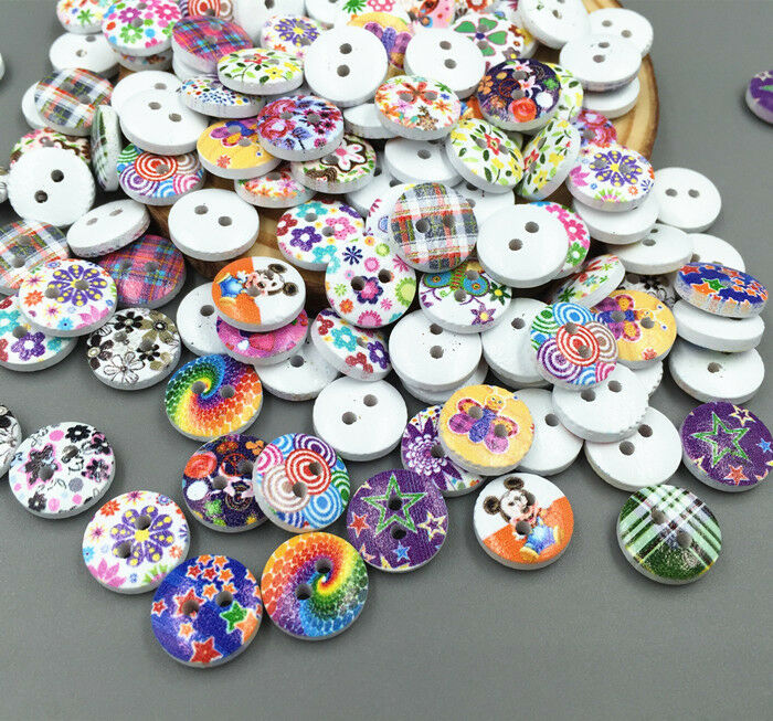 100pcs Mini Mixed patt  Wooden Buttons Fit Sewing scrapbook Embellishment 11.5mm