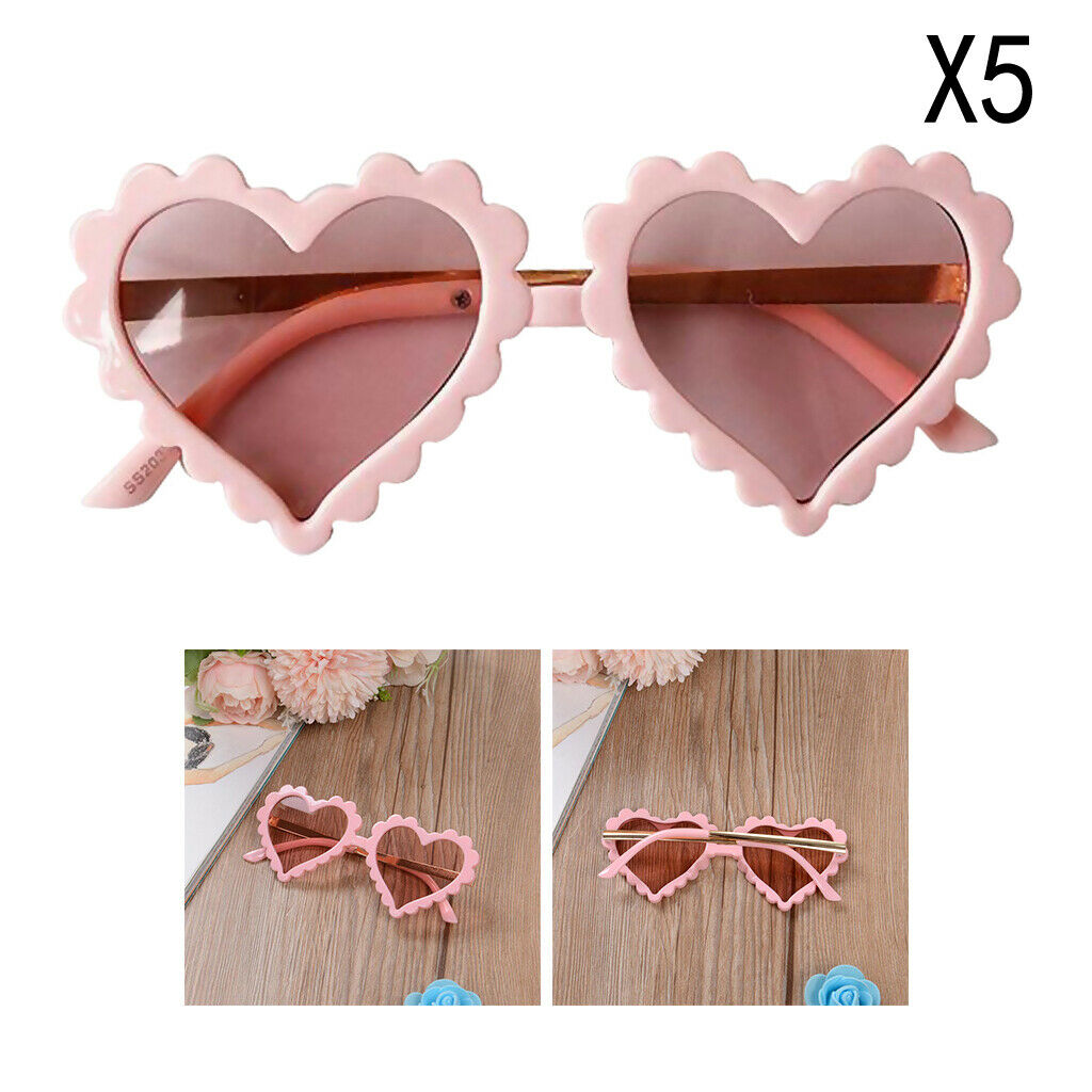 5x Plastic Sunglasses for Kids And Girls in Heart Shape UV400 Pink