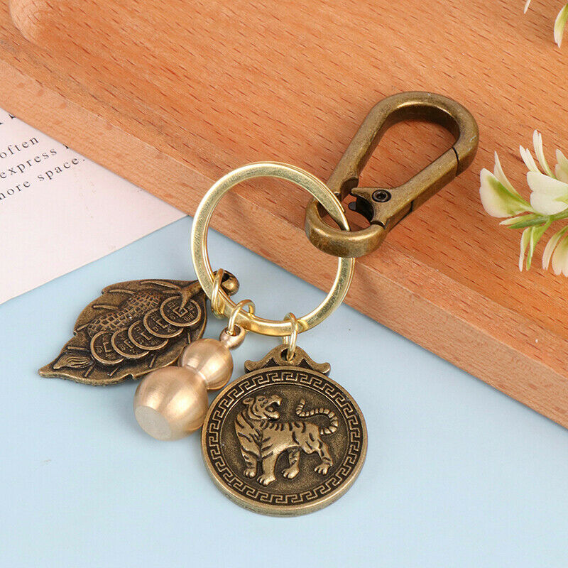 2022 Year Tiger Wealth Leaves Chinese Feng Shui Brass Keychain Pixiu Keyr WL SJ