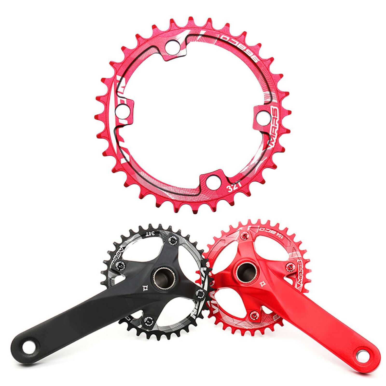 Bike Chainring Bicycle Aluminum Alloy 104BCD Replacement Chainwheel Red 32T